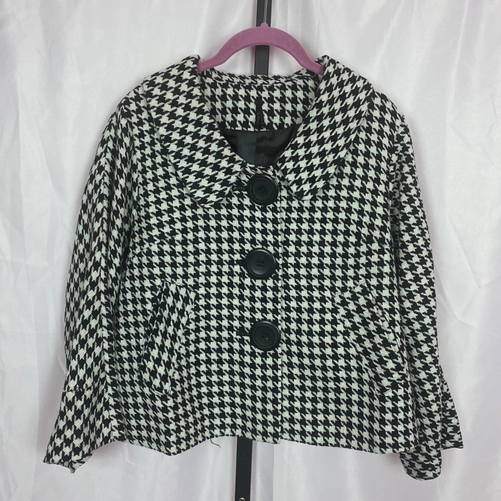 Lapis Houndstooth Swing Jacket, size Medium